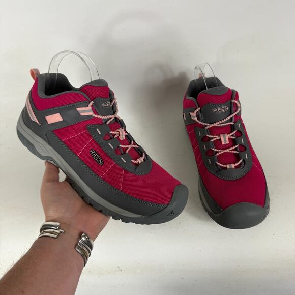 KEEN Targhee Sport Vented Hiking Shoe Kid's 7 Red Gray Mesh Lace-Up Outdoor - Picture 1 of 10